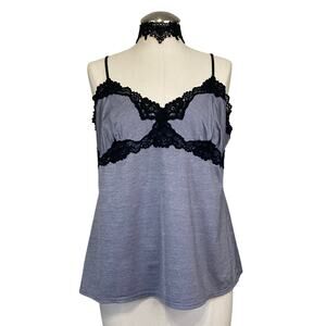 Lace-Trim Cami Tank Top - Gray with Black Lace